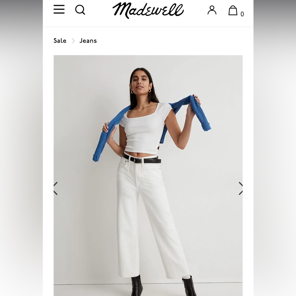 Madewell Perfect Vintage Wide Leg Crop Jean. Tile White. 30 Tall. New, tags on.